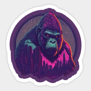 Vaporwave Gorilla Overlooking City Sticker